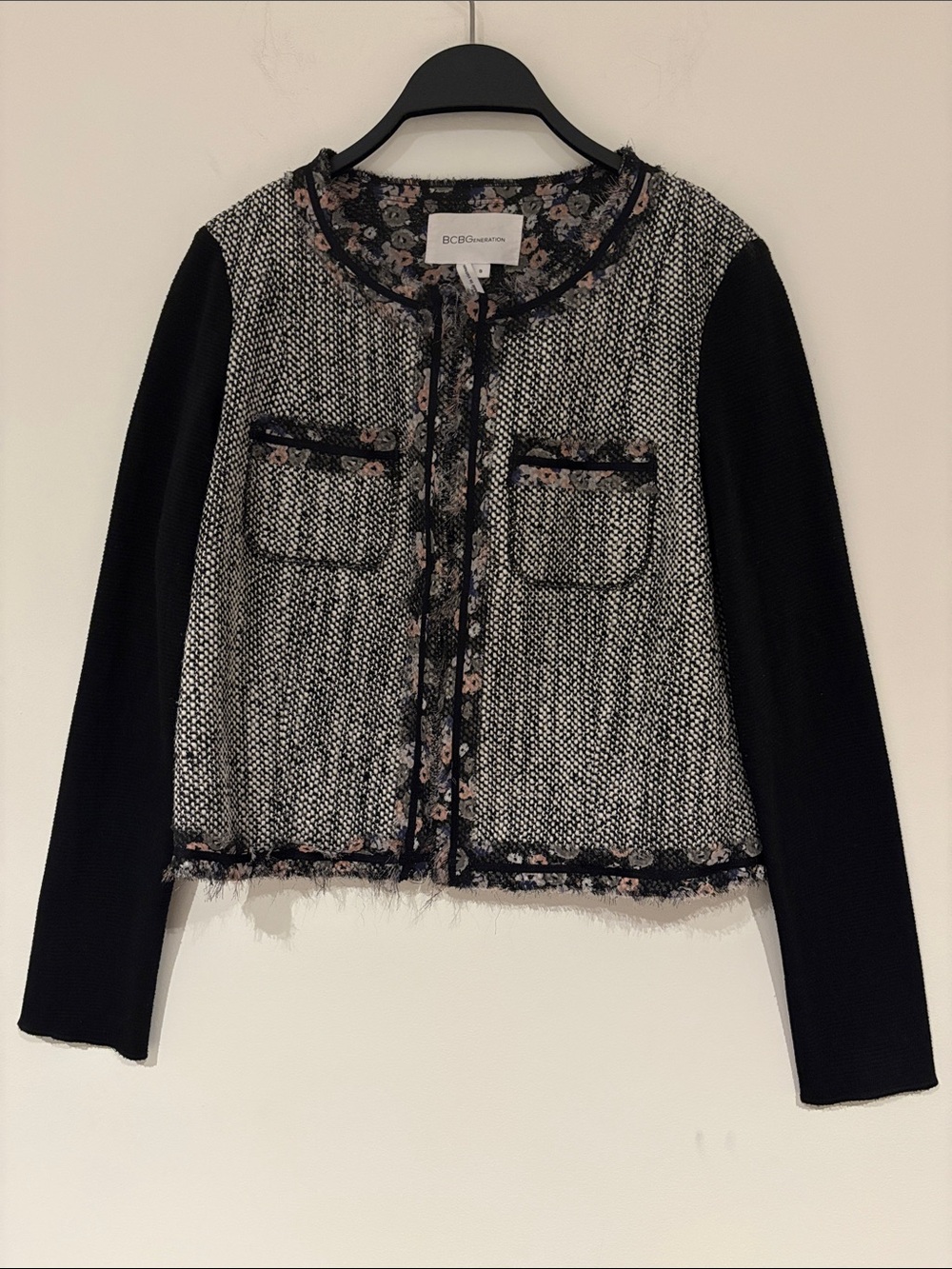 BCBGeneration Tweed Wool Blend Jacket With Floral Trim - Picture 4 of 10